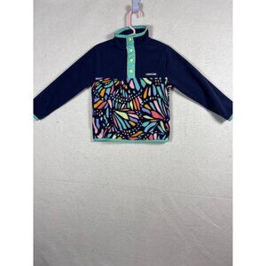 Lands End Kids Fleece Pullover XXS 2-3 Navy & Multicolor Pattern